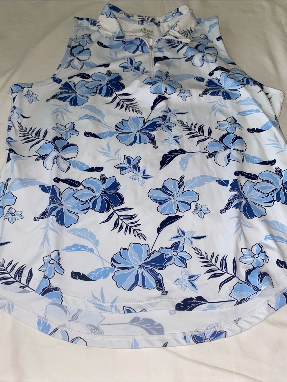 Izod White Sleeveless Polo with Light and Navy Blue Floral Print - Picture 2 of 8